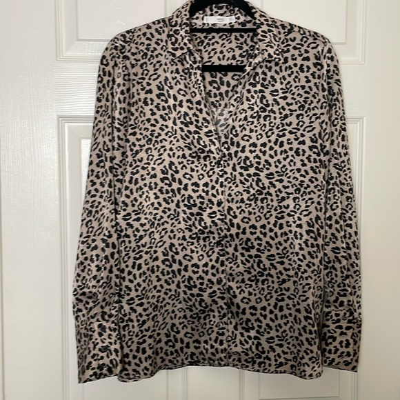 Mango: Charmeuse Leopard Button-down Blouse - Picture 1 of 6